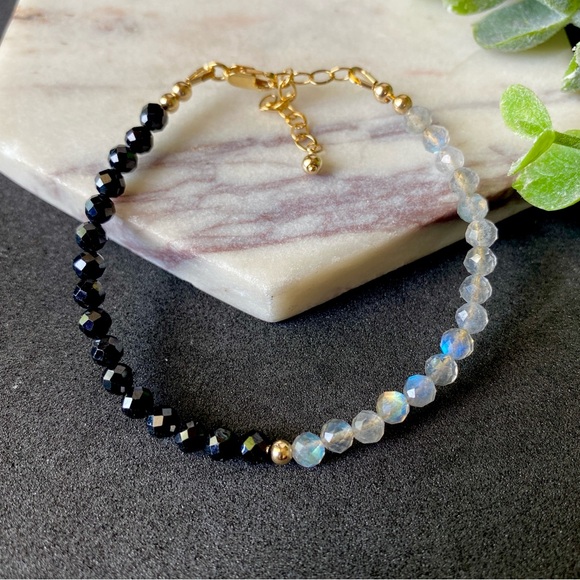 Protection Bracelet Labradorite and Black Tourmaline 14k Gold - Picture 6 of 9
